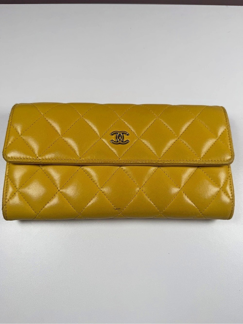 Chanel Classic Quilted Long Flap Wallet in Yellow